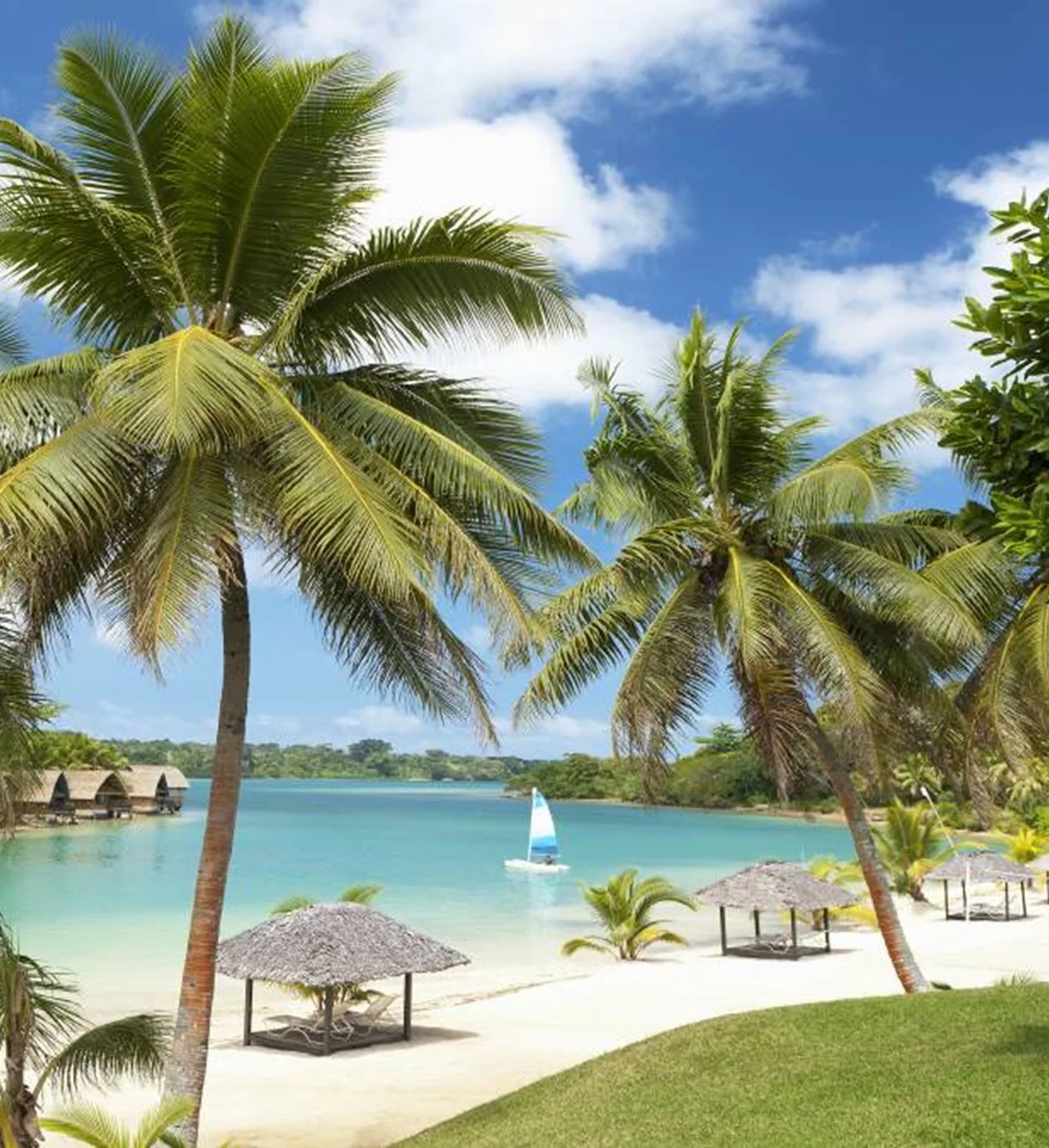Vanuatu lagoon and palm trees representing long-term residence and citizenship