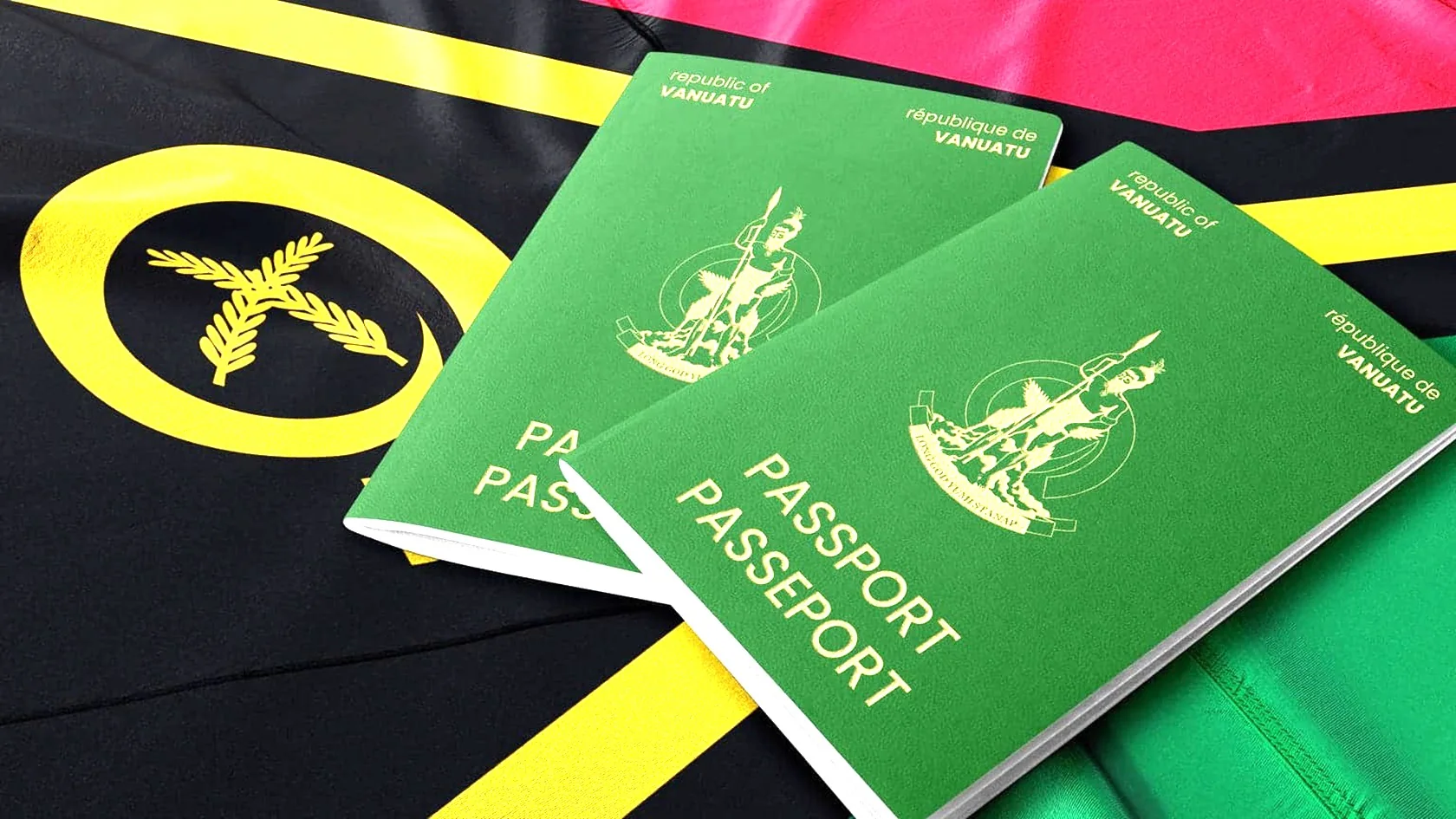 Vanuatu passports on the national flag